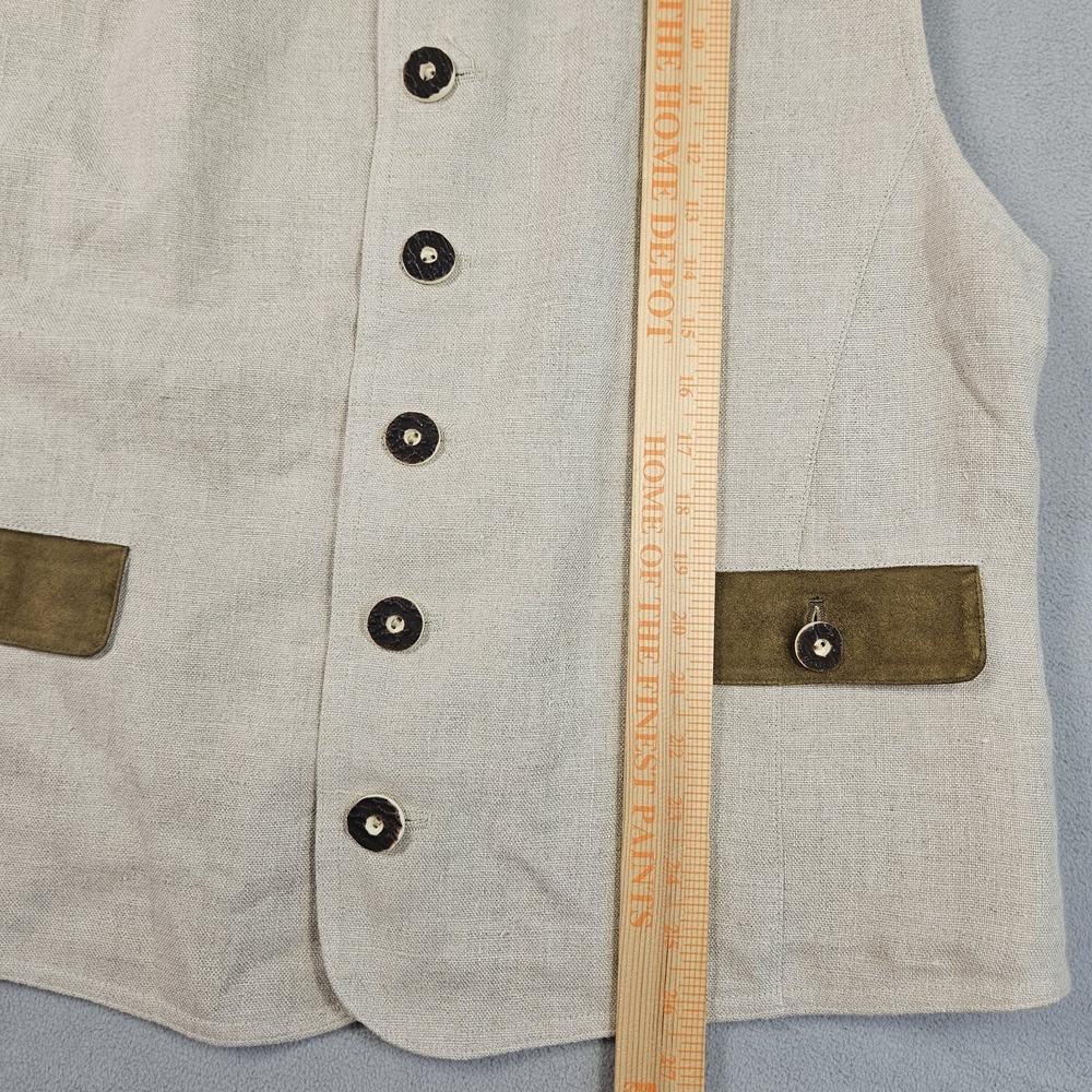 German Linen Vest Men US Sz 44/ EU 54 Western Trachten Traditional Leather Hunt - Picture 15 of 16